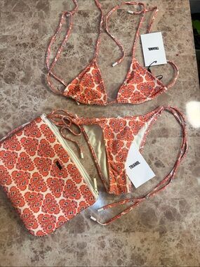 triangl swimwear Orange Paisley Tie Bikini Set